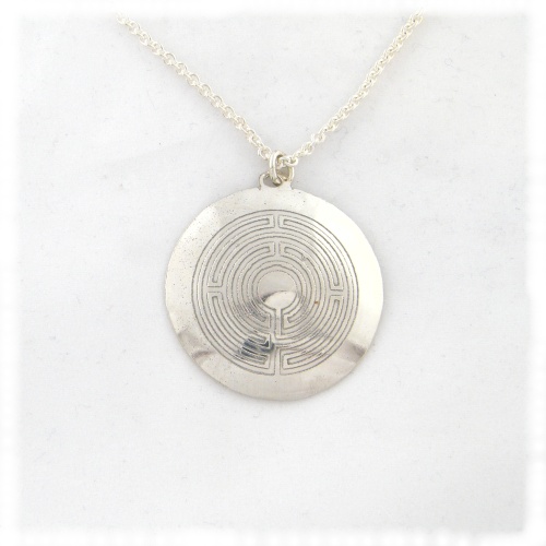 Small rouns silver labyrinth pendant